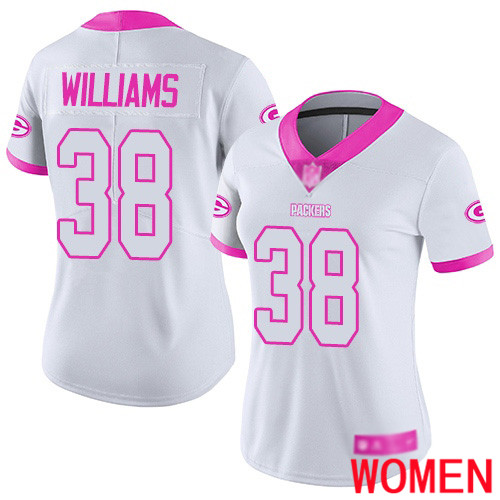 Green Bay Packers Limited White Pink Women #38 Williams Tramon Jersey Nike NFL Rush Fashion